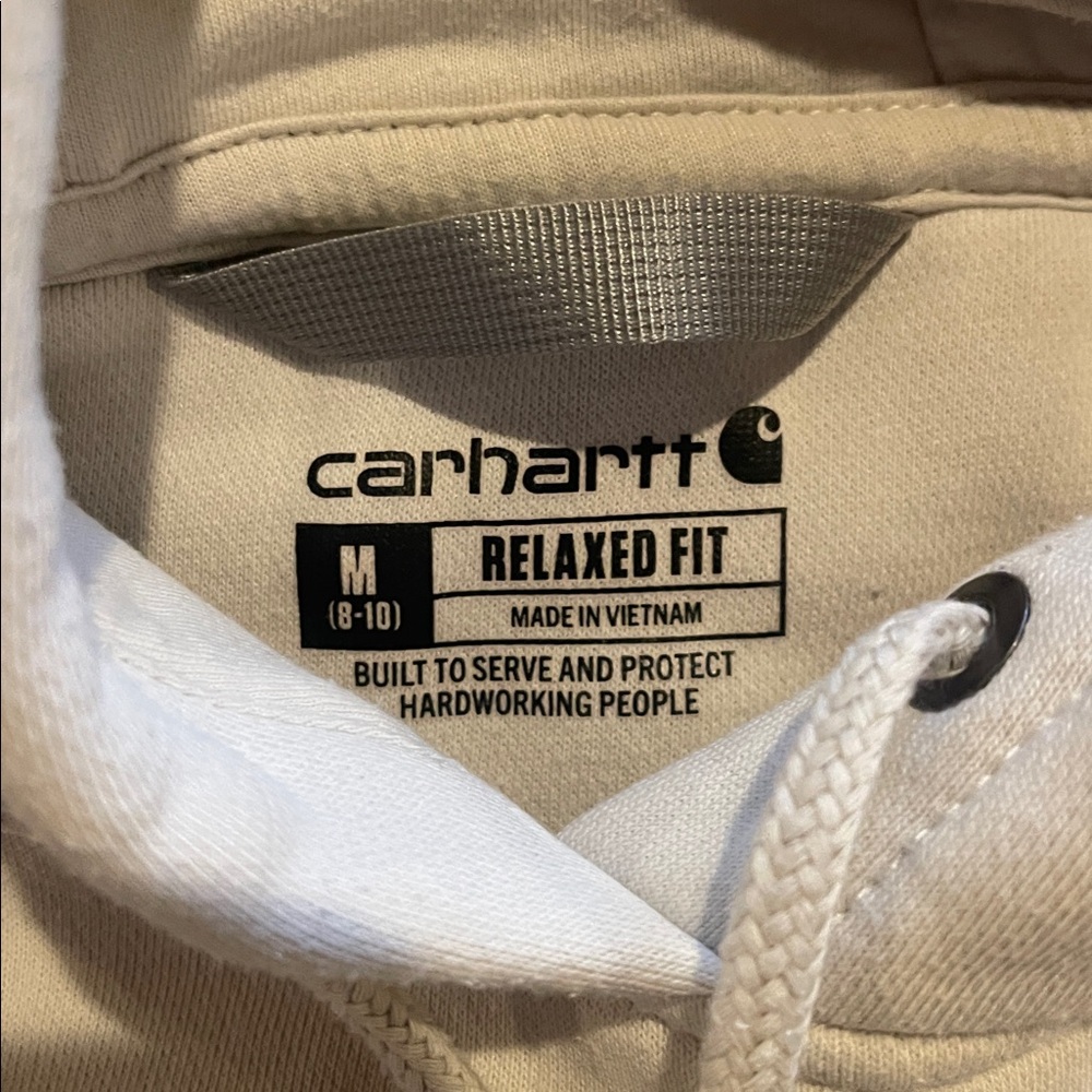 Carhartt Women's Hoodie Cream with Blue Logo - Picture 4 of 5